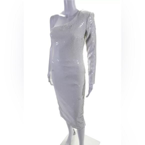 Akira Women's White Asymmetrical Long Sleeves Sequin Midi Dress Size S - Picture 5 of 5